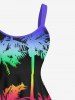 Tenue de plage hawaïenne assortie grande taille à imprimé cocotiers colorés pour couples - Bleu 