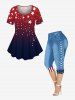 Dip Dye Ombre Patriotic American Flag Print T-shirt and Leggings Plus Size Matching Set -  
