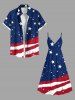 Tenue assortie grande taille à imprimé drapeau américain et étoiles pour couples - Bleu profond 