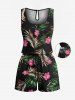 Ensemble chemise et barboteuse hawaïennes assorties, grande taille, tenue de plage à imprimé feuilles tropicales et fleurs pour couples - Noir 