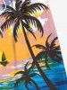 Plus Size Coconut Tree Sea Cloud Print Hawaii Drawstring Beach Shorts For Men -  