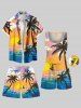 Plus Size Coconut Tree Sea Cloud Print Hawaii Drawstring Beach Shorts For Men -  
