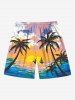 Plus Size Coconut Tree Sea Cloud Print Hawaii Drawstring Beach Shorts For Men -  