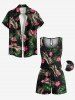 Plus Size Tropical Leaves Floral Print Hawaii Drawstring Pocket Romper -  