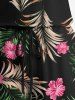 Plus Size Tropical Leaves Floral Print Hawaii Drawstring Pocket Romper -  