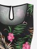 Plus Size Tropical Leaves Floral Print Hawaii Drawstring Pocket Romper -  