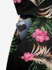 Plus Size Tropical Leaves Floral Print Hawaii Drawstring Pocket Romper - Noir 6X