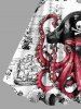 Plus Size Skull Octopus Pirate Sailboat Print Hawaii Cruise A Line Tank Dress -  
