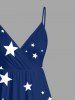 Plus Size Patriotic American Flag Stars Print Surplice A Line Cami Dress -  