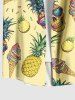 Chemise hawaïenne grande taille à imprimé tête de mort, ananas et glace pour homme - Jaune 5XL