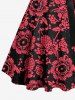 Robe débardeur grande taille à imprimé floral et pommes de pin hawaïennes, boutonnée et coupe trapèze, avec ceinture amovible - Rouge 2X