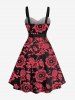 Plus Size Floral Pine Cones Print Hawaii Button A Line Tank Dress with Removable Belt -  