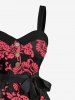 Plus Size Floral Pine Cones Print Hawaii Button A Line Tank Dress with Removable Belt -  