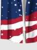 Plus Size Patriotic American Flag Stars Print Button Pocket Shirt For Men -  