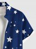 Chemise boutonnée grande taille avec imprimé drapeau américain et étoiles pour homme - Bleu profond 3XL