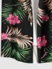 Plus Size Tropical Leaves Floral Print Hawaii Button Pocket Shirt For Men -  