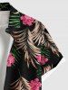 Plus Size Tropical Leaves Floral Print Hawaii Button Pocket Shirt For Men -  