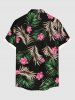 Plus Size Tropical Leaves Floral Print Hawaii Button Pocket Shirt For Men -  