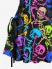 Robe débardeur trapèze à lacets et imprimé squelette coloré Hawaii - Noir XL