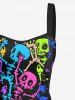 Robe débardeur trapèze à lacets et imprimé squelette coloré Hawaii - Noir XL