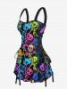 Robe débardeur trapèze à lacets et imprimé squelette coloré Hawaii - Noir XL
