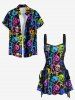 Robe débardeur trapèze à lacets et imprimé squelette coloré Hawaii - Noir XL