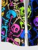 Plus Size Colorful Skeleton Print Hawaii Button Pocket Shirt For Men -  