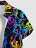 Plus Size Colorful Skeleton Print Hawaii Button Pocket Shirt For Men -  