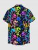 Plus Size Colorful Skeleton Print Hawaii Button Pocket Shirt For Men -  