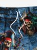 Plus Size Skull Skeleton Pirate Sea Waves Print Hawaii Cruise Drawstring Beach Shorts For Men -  