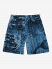 Plus Size Skull Skeleton Pirate Sea Waves Print Hawaii Cruise Drawstring Beach Shorts For Men -  
