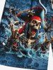 Plus Size Skull Skeleton Pirate Sea Waves Print Hawaii Cruise Drawstring Beach Shorts For Men -  