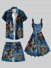 Plus Size Skull Skeleton Pirate Sea Waves Print Hawaii Cruise Drawstring Beach Shorts For Men -  