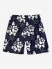 Short de plage hawaïen grande taille à imprimé fleurs d'hibiscus et cordon de serrage pour homme - Noir 4XL