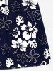 Short de plage hawaïen grande taille à imprimé fleurs d'hibiscus et cordon de serrage pour homme - Noir 4XL