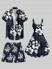 Plus Size Hibiscus Flower Print Hawaii Drawstring Beach Shorts For Men -  