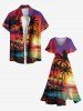 Plus Size Coconut Tree Sun Seascape Colorful Cloud Print Split Hawaii Midi Dress -  
