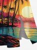 Plus Size Coconut Tree Sun Seascape Colorful Cloud Print Split Hawaii Midi Dress -  