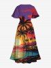 Plus Size Coconut Tree Sun Seascape Colorful Cloud Print Split Hawaii Midi Dress -  