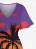 Plus Size Coconut Tree Sun Seascape Colorful Cloud Print Split Hawaii Midi Dress -  
