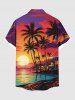 Plus Size Coconut Tree Sun Seascape Colorful Cloud Print Buttons Pocket Hawaii Shirt For Men -  