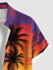 Plus Size Coconut Tree Sun Seascape Colorful Cloud Print Buttons Pocket Hawaii Shirt For Men -  