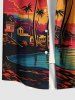 Plus Size Coconut Tree Sun Seascape Colorful Cloud Print Buttons Pocket Hawaii Shirt For Men -  