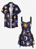 Galaxy Tie Dye Sun Moon Star Print Lace Up Hawaii Tank Dress -  