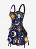 Galaxy Tie Dye Sun Moon Star Print Lace Up Hawaii Tank Dress -  