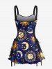 Galaxy Tie Dye Sun Moon Star Print Lace Up Hawaii Tank Dress -  
