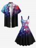 Plus Size Ombre Patriotic American Flag Fireworks Print Hawaii A Line Tank Dress -  