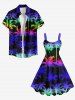 Robe débardeur hawaïenne trapèze grande taille à imprimé cocotiers colorés ombrés - Bleu 2X