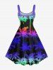 Robe débardeur hawaïenne trapèze grande taille à imprimé cocotiers colorés ombrés - Bleu 2X