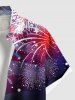 Plus Size Ombre Patriotic American Flag Fireworks Print Hawaii Button Pocket Shirt For Men -  